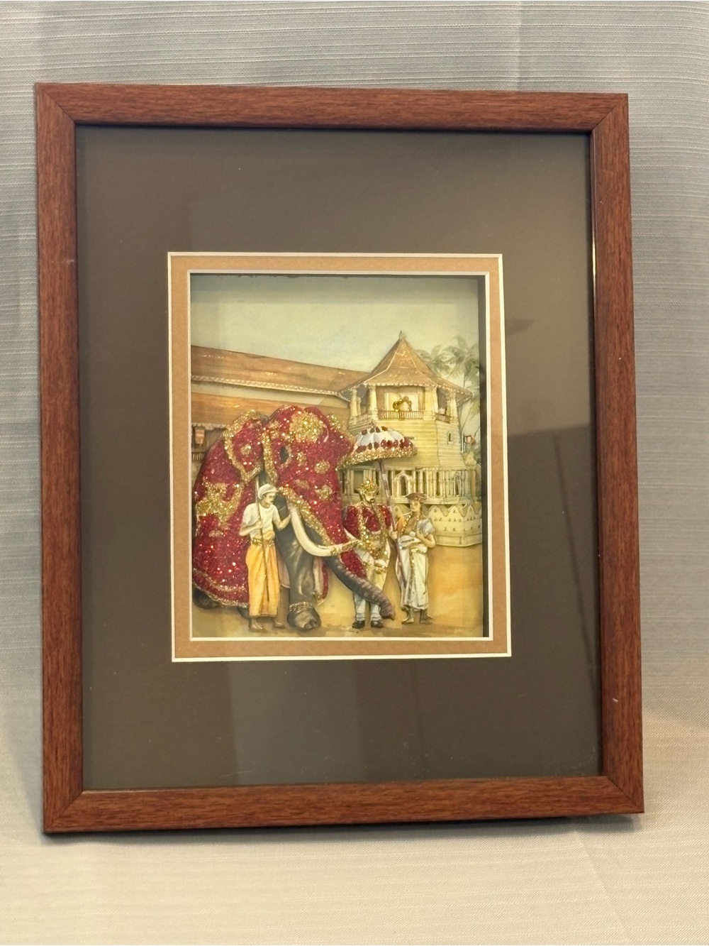 Framed Elephant Artwork Wall Accent in Brown and Red 3D